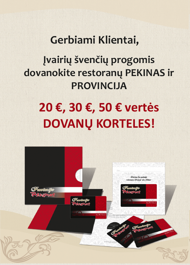 Grūstė restorano Pekinas Dovanų kortelės Grūstė restorano Pekinas Dovanų kortelės